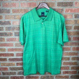 Arrow Green Plaid Polo Shirt, XL